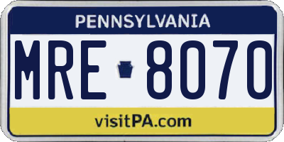 PA license plate MRE8070