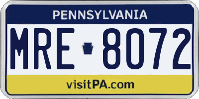 PA license plate MRE8072