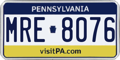 PA license plate MRE8076