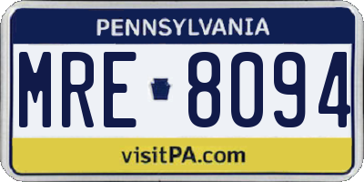 PA license plate MRE8094