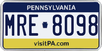 PA license plate MRE8098