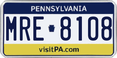 PA license plate MRE8108