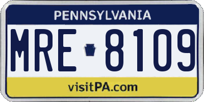 PA license plate MRE8109