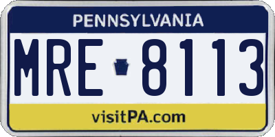 PA license plate MRE8113