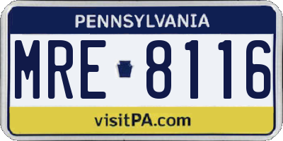 PA license plate MRE8116