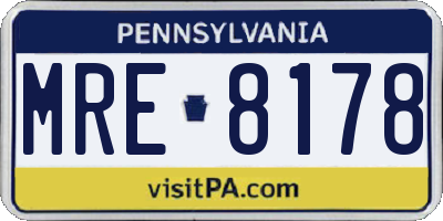 PA license plate MRE8178