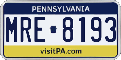 PA license plate MRE8193