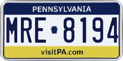 PA license plate MRE8194