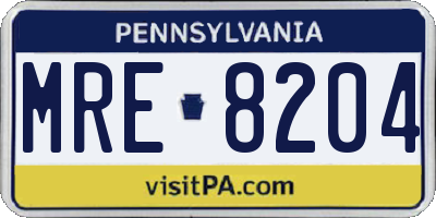 PA license plate MRE8204