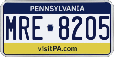 PA license plate MRE8205