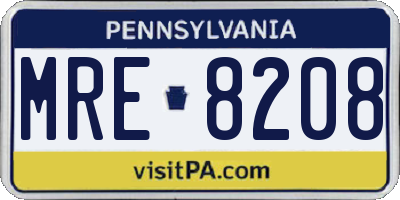 PA license plate MRE8208