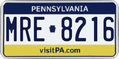 PA license plate MRE8216