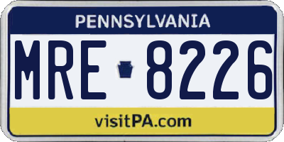PA license plate MRE8226