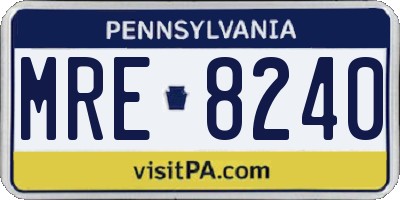 PA license plate MRE8240