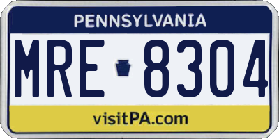 PA license plate MRE8304