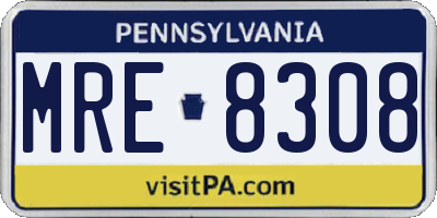 PA license plate MRE8308