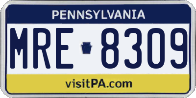 PA license plate MRE8309