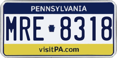PA license plate MRE8318