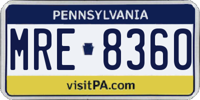 PA license plate MRE8360