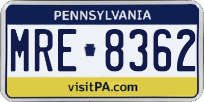 PA license plate MRE8362
