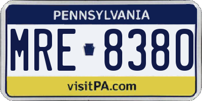 PA license plate MRE8380
