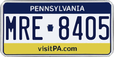 PA license plate MRE8405