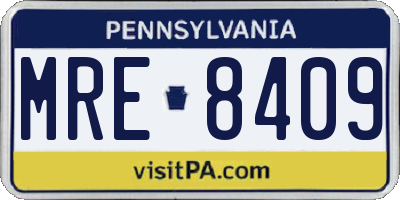PA license plate MRE8409