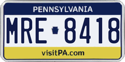 PA license plate MRE8418