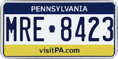 PA license plate MRE8423