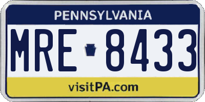 PA license plate MRE8433