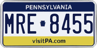 PA license plate MRE8455