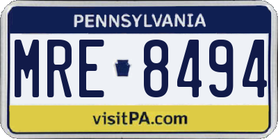 PA license plate MRE8494