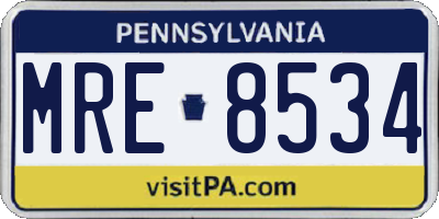 PA license plate MRE8534