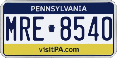 PA license plate MRE8540