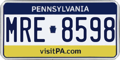 PA license plate MRE8598