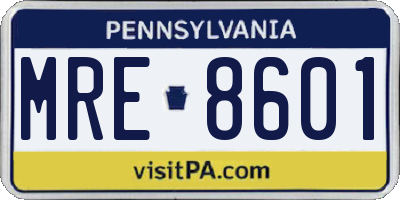 PA license plate MRE8601