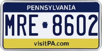 PA license plate MRE8602