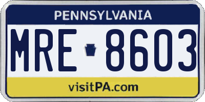 PA license plate MRE8603