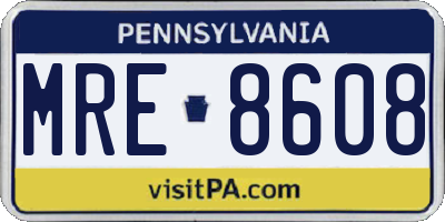 PA license plate MRE8608