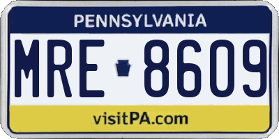 PA license plate MRE8609
