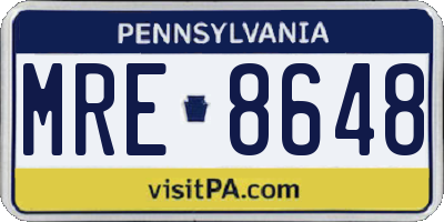 PA license plate MRE8648