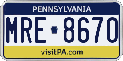 PA license plate MRE8670