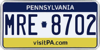 PA license plate MRE8702