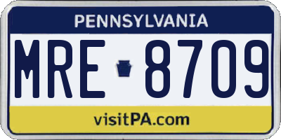 PA license plate MRE8709