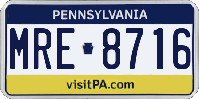PA license plate MRE8716