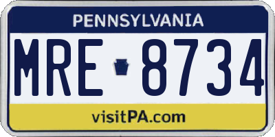 PA license plate MRE8734