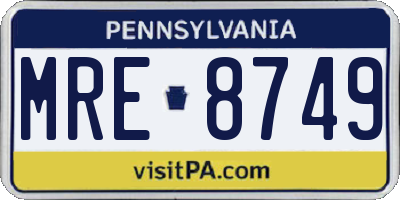 PA license plate MRE8749