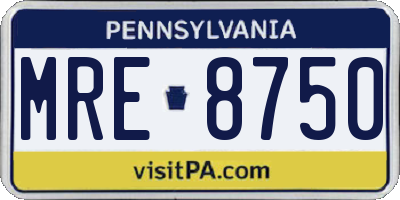 PA license plate MRE8750