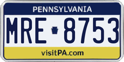 PA license plate MRE8753