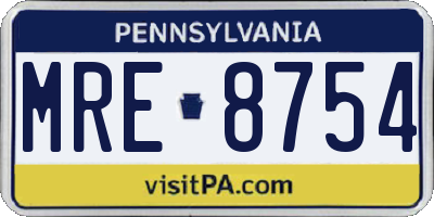 PA license plate MRE8754
